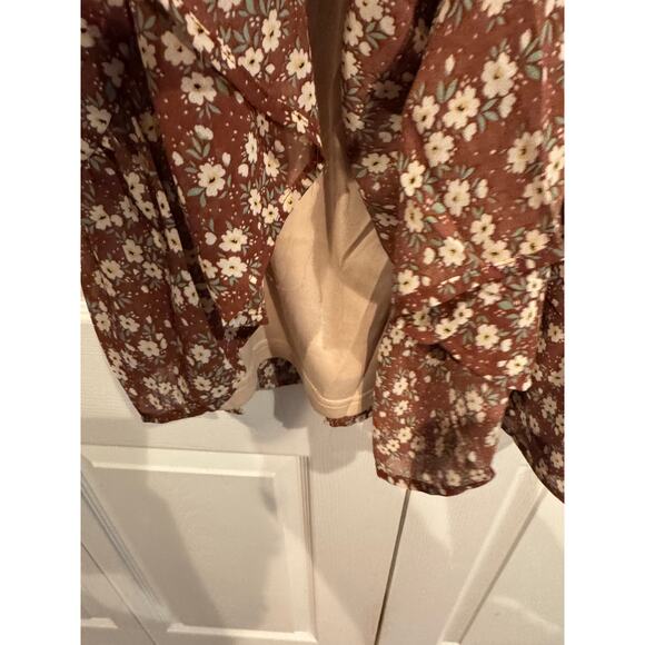 New Romantic Vine Tree Smocked Brown Floral Mini Dress Small - Picture 4 of 7